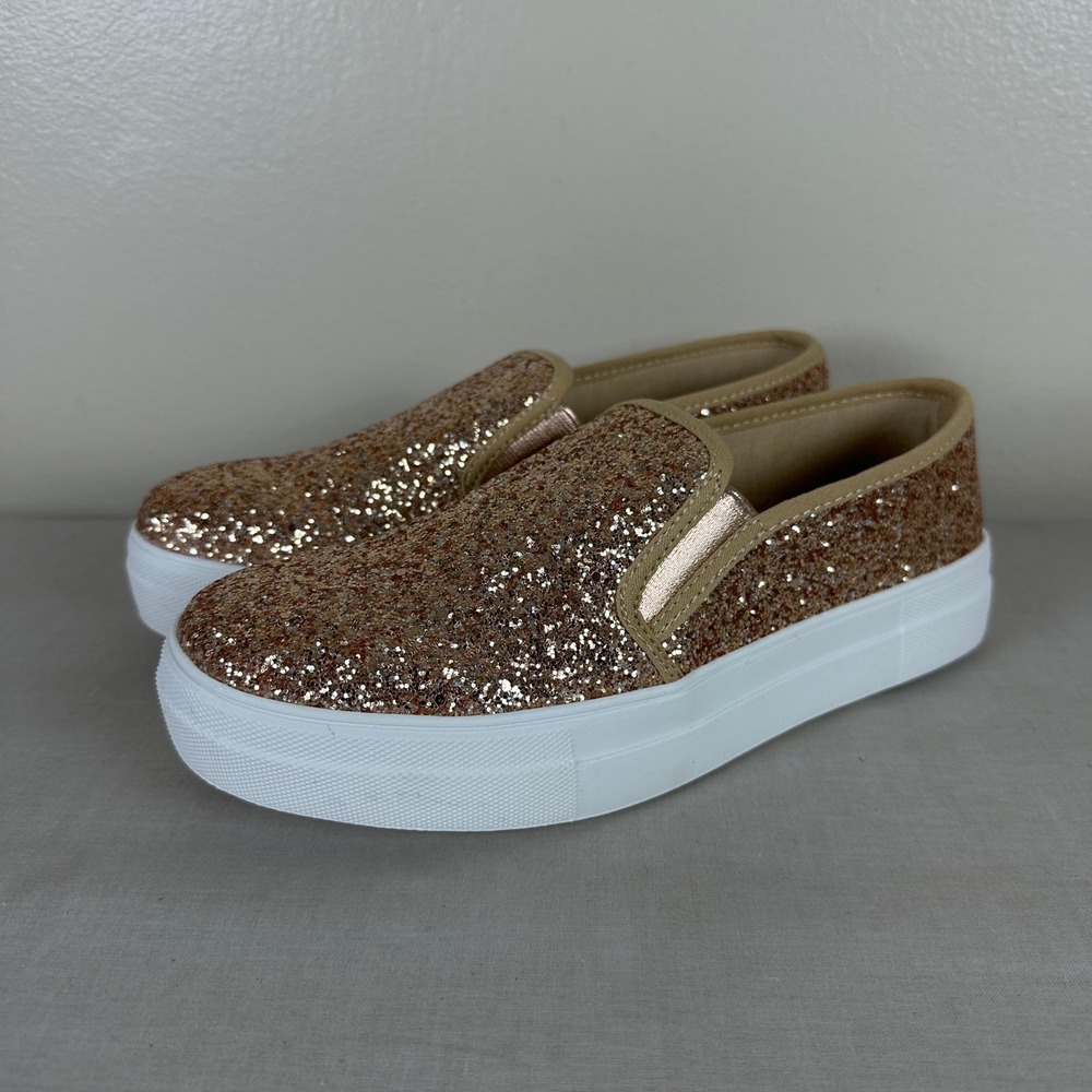 Soda Women's 8.5 Slip-on Sneakers Rose Gold Glitter Platform Higher-G